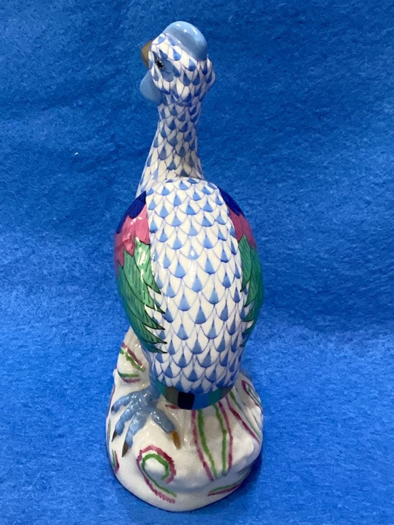 HEREND ヘレンド　手描き　ホロホロ鳥　フィギュリン　青と緑の羽模様の陶器製