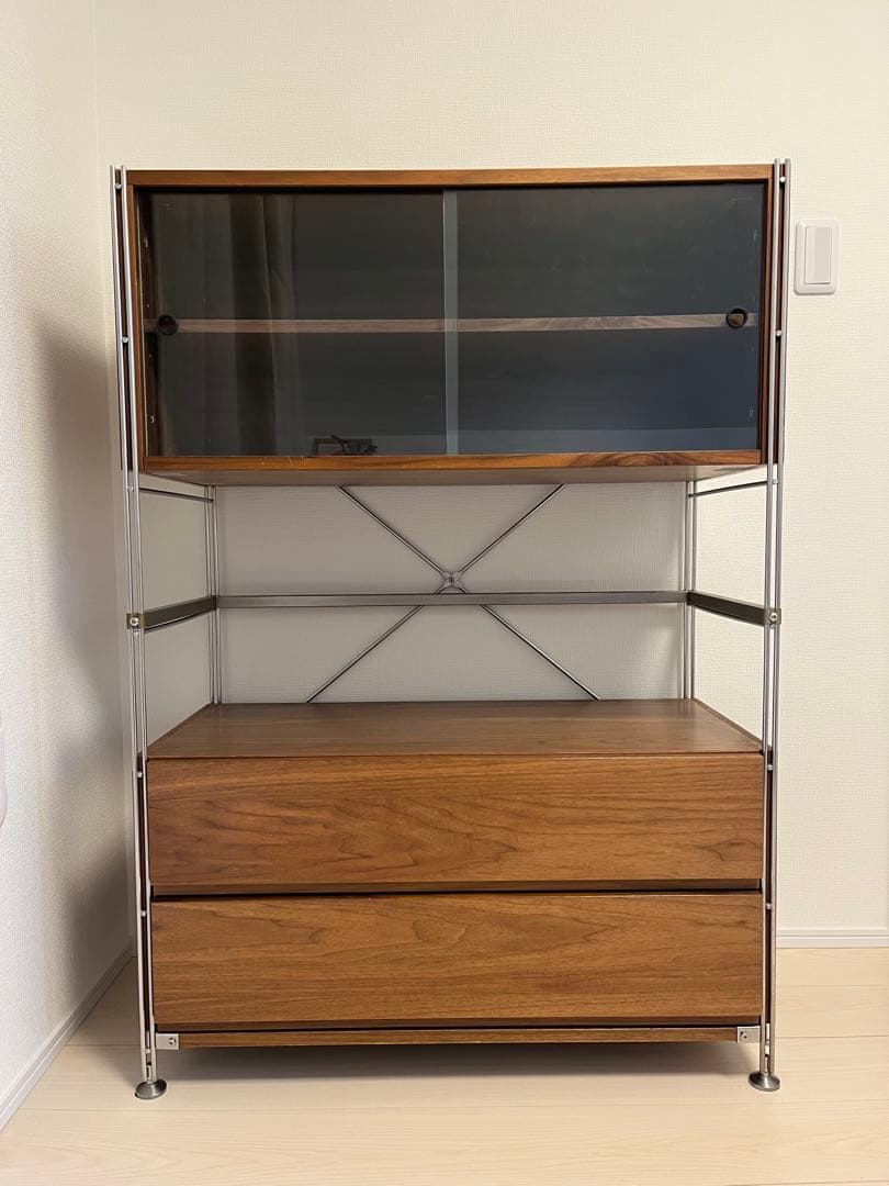 MUJI 無印良品 ユニットシェルフ ワイド 小 引き出し＋ガラス引き戸付き