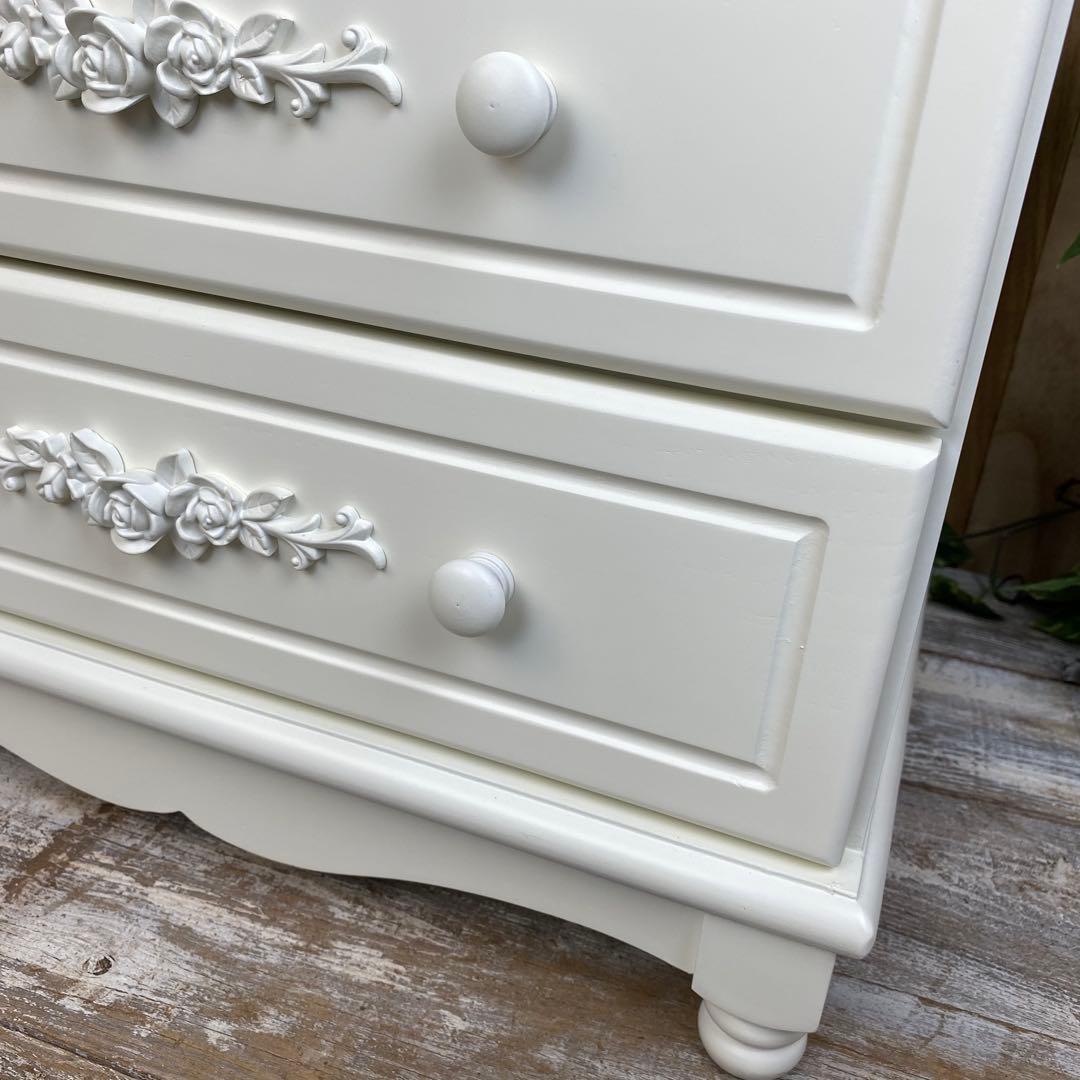 ピン1号⭐︎フレンチカントリー北欧調ホワイトチェスト四段五つ引き木製収納