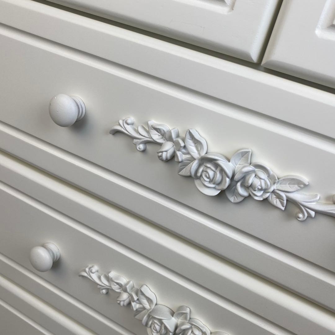 ピン1号⭐︎フレンチカントリー北欧調ホワイトチェスト四段五つ引き木製収納