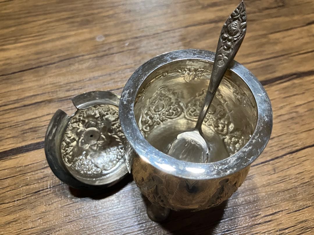 アンティーク銀食器 シルバー800 クリーマー・シュガーポット・トレイセット