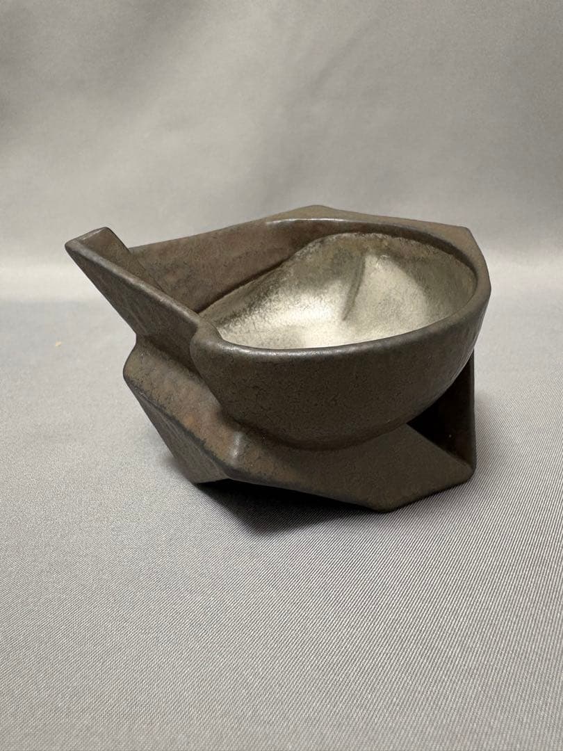 【値下】山下幾太郎　鉄黒プラチナ彩幾何ぐい呑