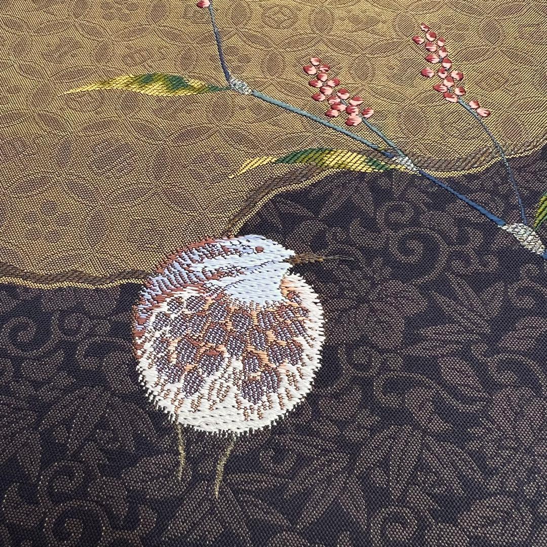 未使用　9寸名古屋帯 刺繍　うずら　吉祥文様