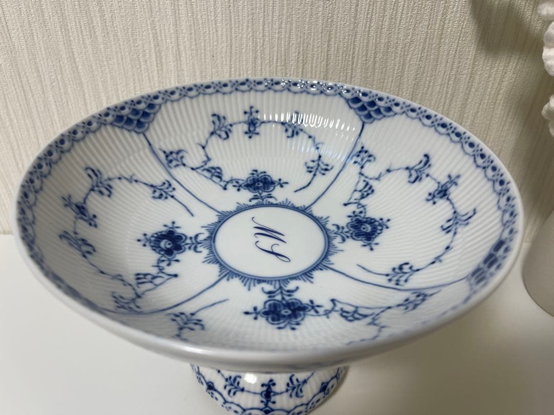 ロイヤルコペンハーゲン  ブルー フルーテッド ハーフレース コンポート