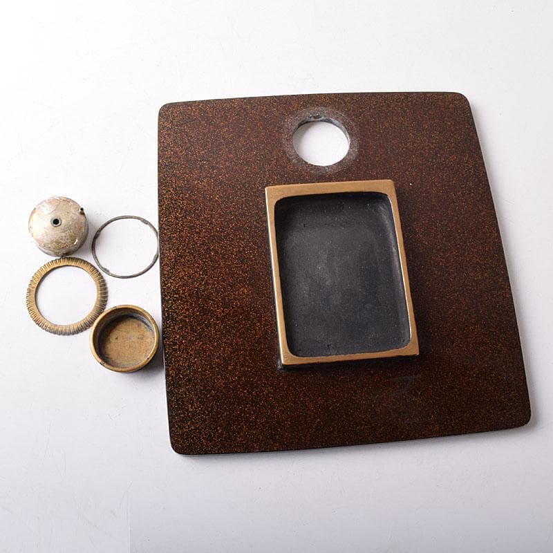 書道具　黒漆　囲碁文　硯箱　水滴・硯・時代箱付　D　R8750