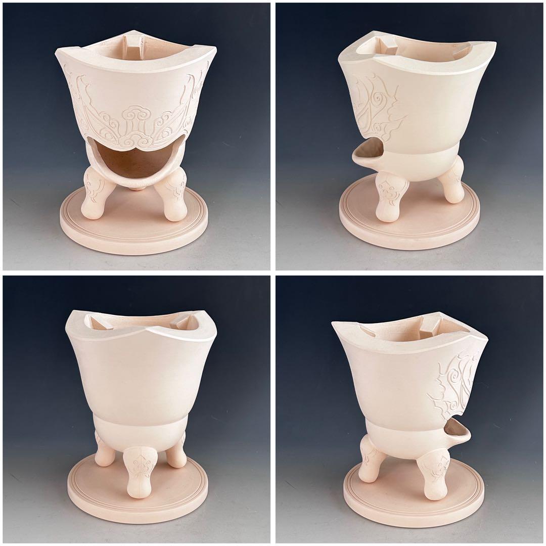 煎茶道具　白泥　木米写　鬼面　涼炉　平安　妙見窯　共箱　台付　湯沸かし　煎茶器