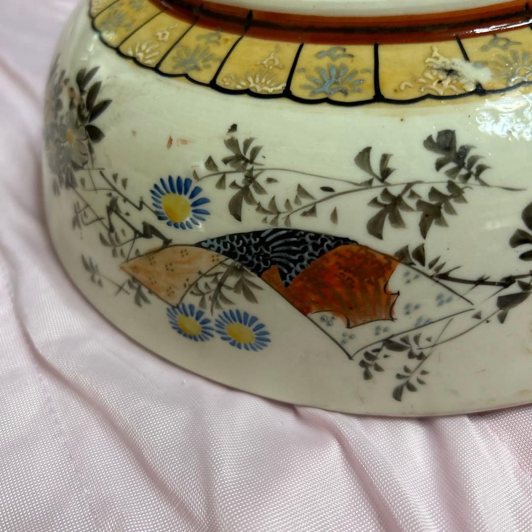 骨董品　武者絵九谷焼　三つ揃鉢　アンティーク大皿30cm
