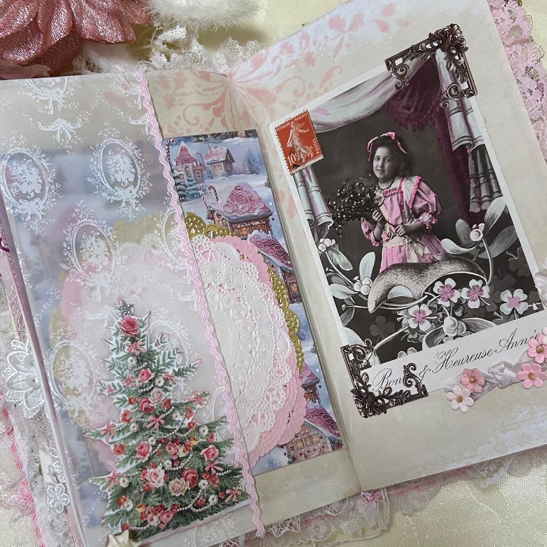 薔薇とレースのジャンクジャーナル・雑記帳　ピンクのMerry christmas