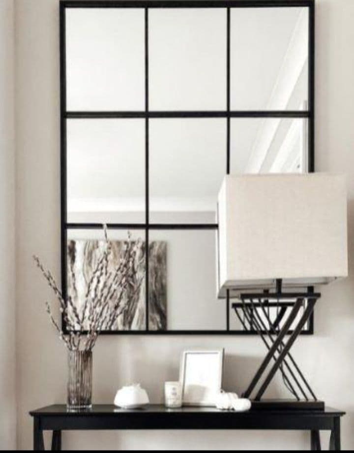 壁掛け姿見　格子　9枚ミラー　海外風　大型ミラー