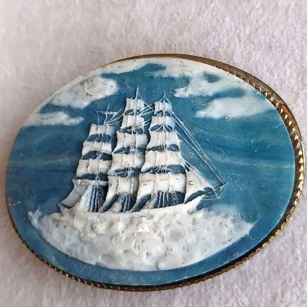 ヴィンテージ　帆船　カメオ　(バックル)