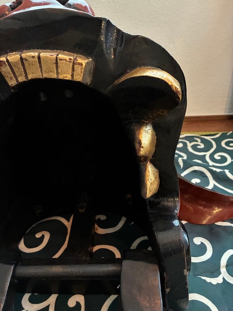 昭和 美品 獅子舞 獅子頭 祝い獅子 木彫り 骨董 唐草模様 風呂敷 希少 レア