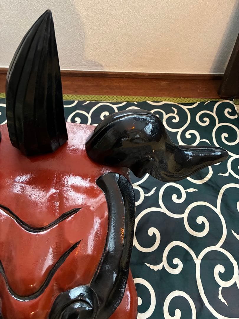 昭和 美品 獅子舞 獅子頭 祝い獅子 木彫り 骨董 唐草模様 風呂敷 希少 レア