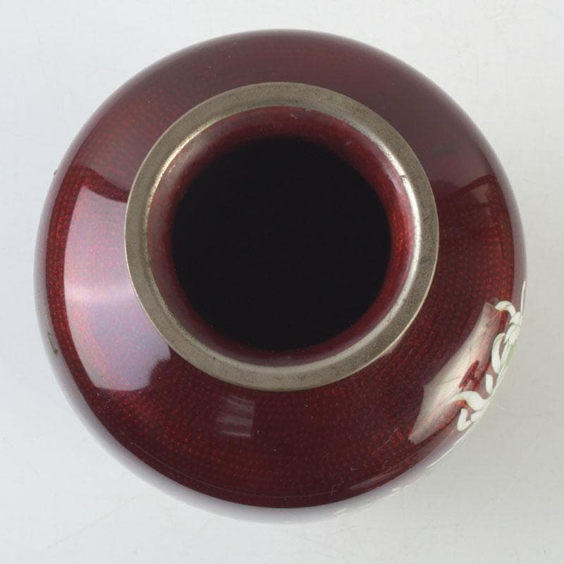 七宝焼　CLOISONNE刻印　赤透四君子文　花瓶　V　9875