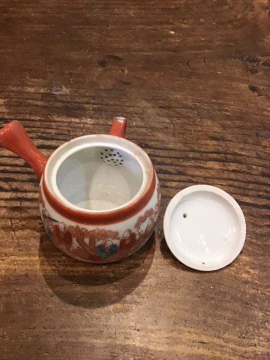 越中丸山焼　赤絵茶唐人画急須　江戸時代　九谷焼派生窯