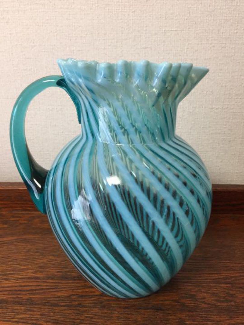 ＊訳ありビンテージ☆ガラス花瓶フラワーベース渦巻き模様 フェントン＊ヒビ割れ多数