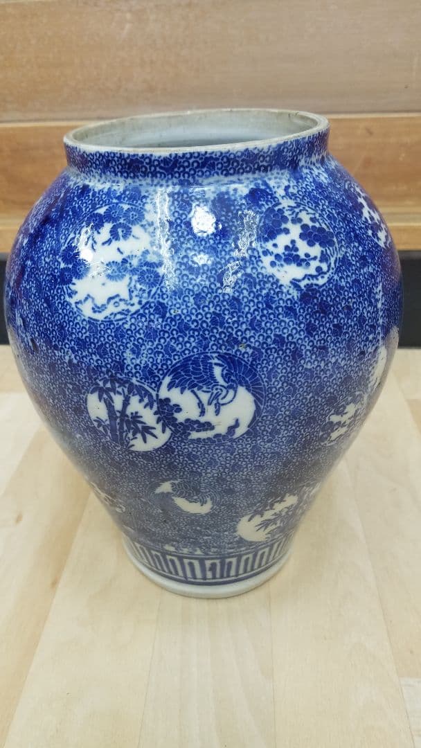 【沈香壺】　印判　微塵　窓絵　鶴亀　松竹梅　時代物　花瓶