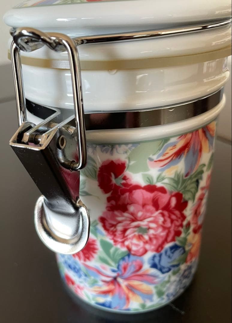 アンティーク花柄陶器調味料ケース 中型