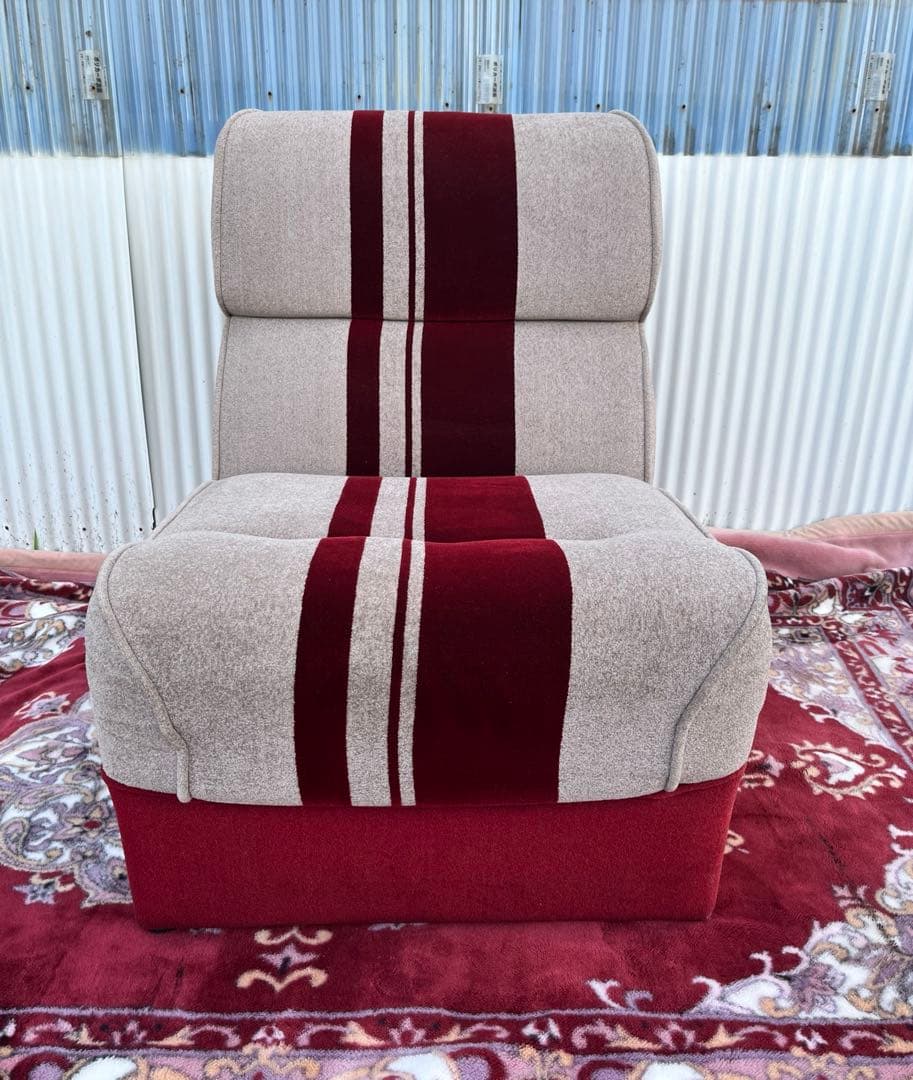 【アンティーク】ベロアストライプソファ 1人掛けソファ 昭和レトロ 古家具