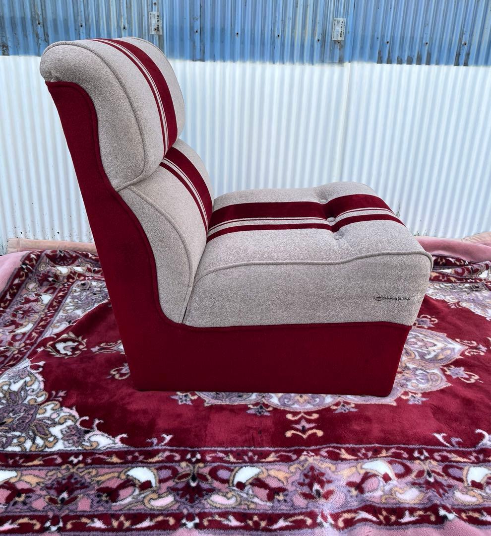 【アンティーク】ベロアストライプソファ 1人掛けソファ 昭和レトロ 古家具