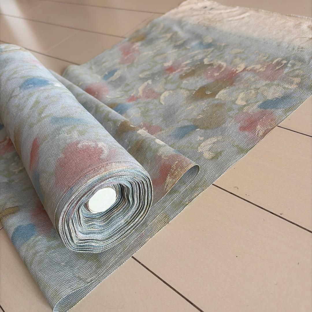 (*）様 ■T3840■未使用品■正絹■丹後ちりめん　藍白　花柄　反物　一反