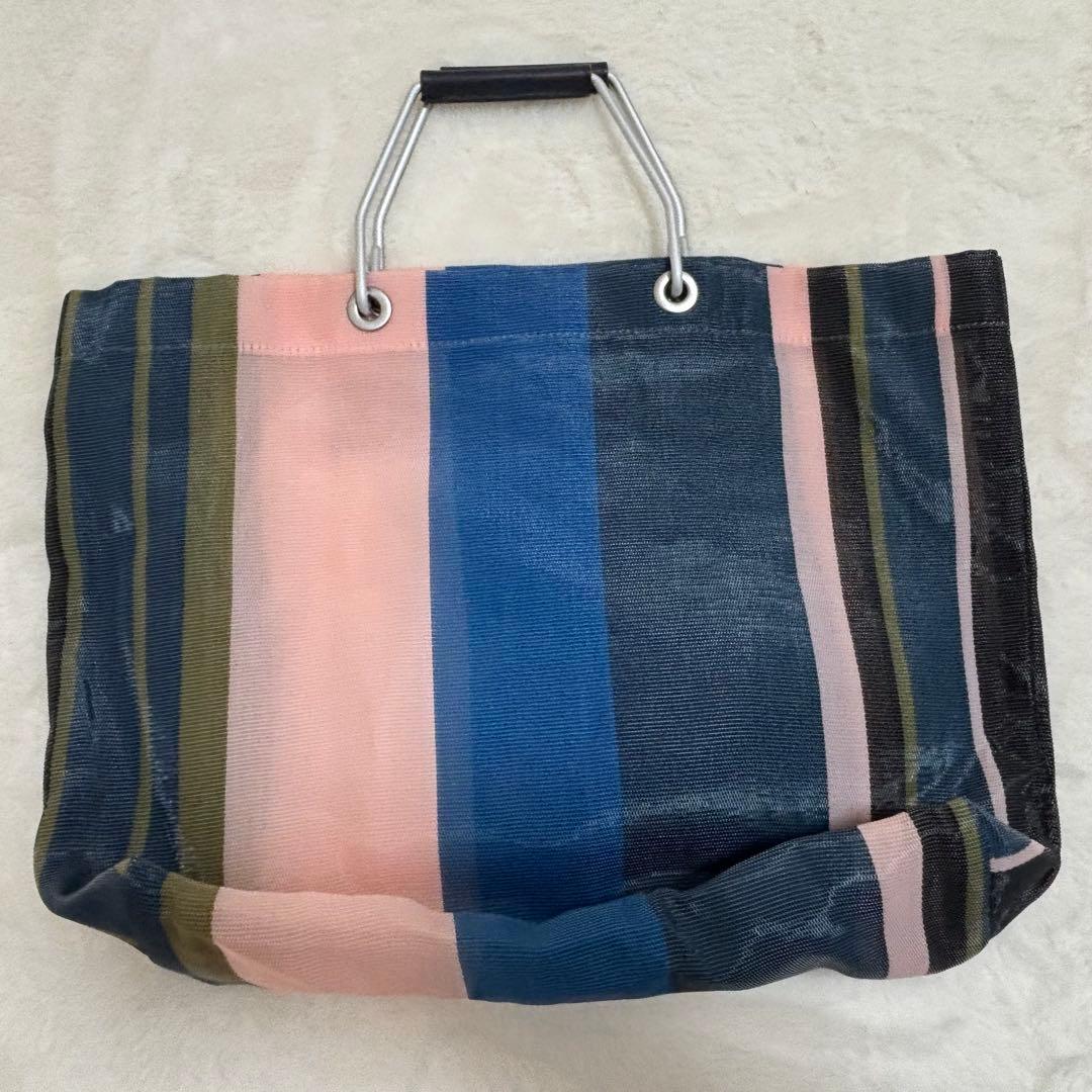 MARNI ストライプ フラワーカフェ エコバッグ メッシュ ハンドル