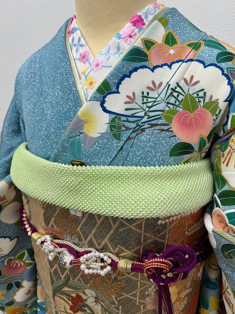 振り袖　フルセット　別誂長襦袢　金彩加工　刺繍入り　たたき染　奥田秀水　　752