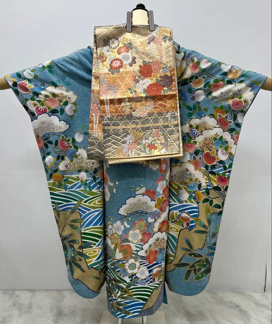 振り袖　フルセット　別誂長襦袢　金彩加工　刺繍入り　たたき染　奥田秀水　　752