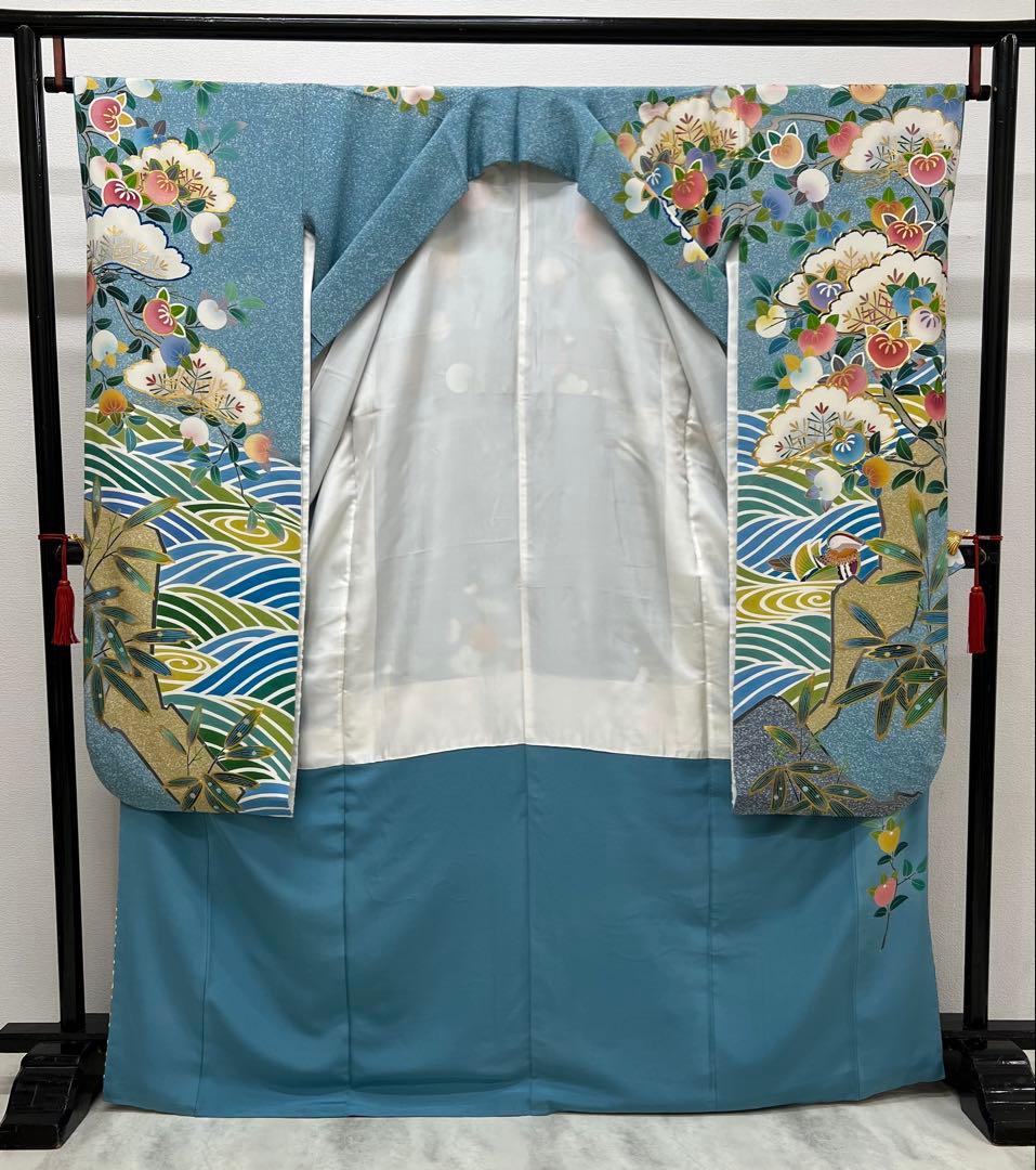 振り袖　フルセット　別誂長襦袢　金彩加工　刺繍入り　たたき染　奥田秀水　　752