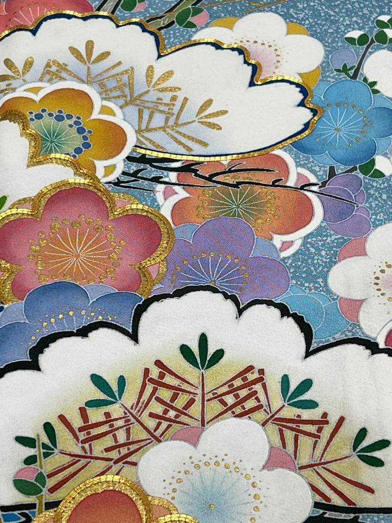 振り袖　フルセット　別誂長襦袢　金彩加工　刺繍入り　たたき染　奥田秀水　　752