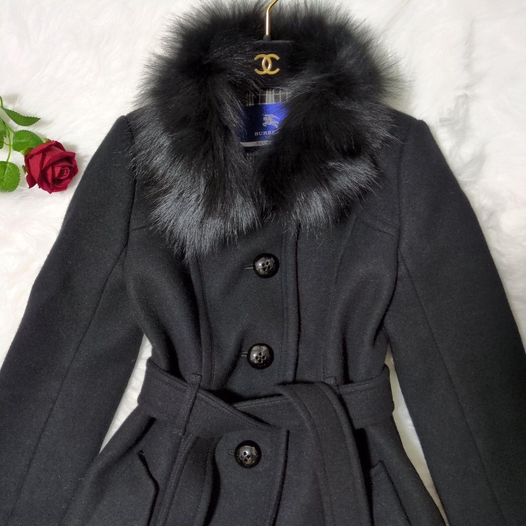 appleバーバリーブルーレーベル フォックスファー ロングコート 38