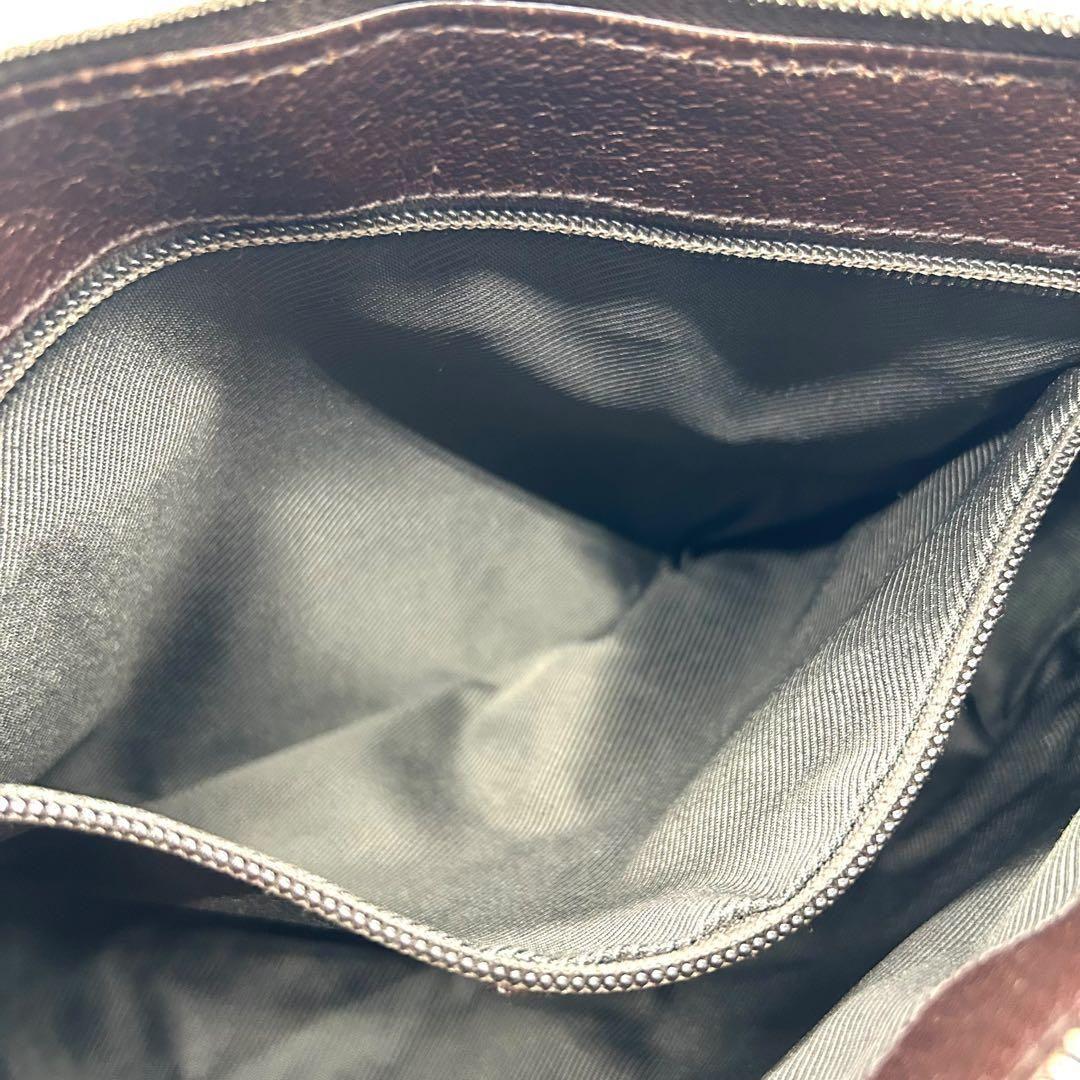 良品 596 グッチ ショルダーバッグ GG キャンバス レザー ブラウン