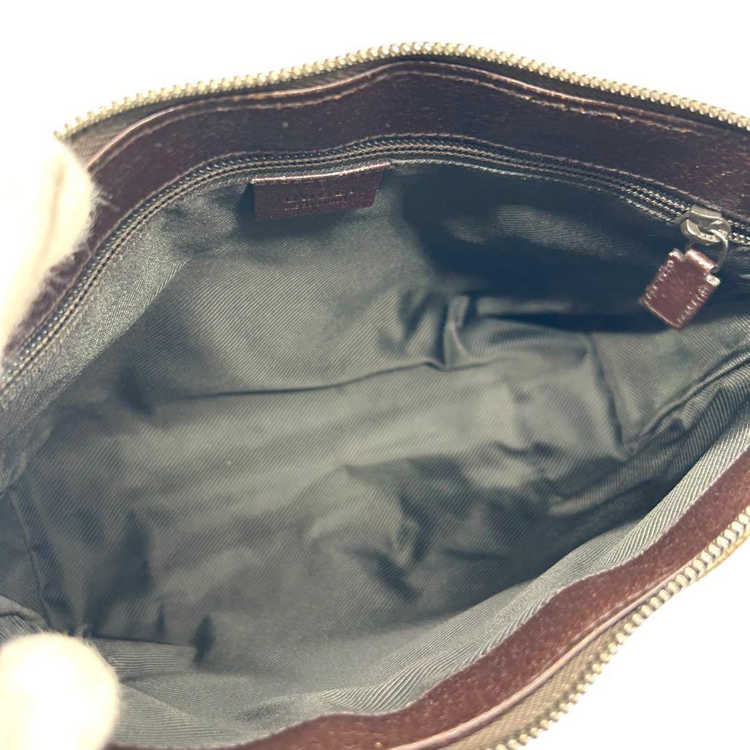 良品 596 グッチ ショルダーバッグ GG キャンバス レザー ブラウン