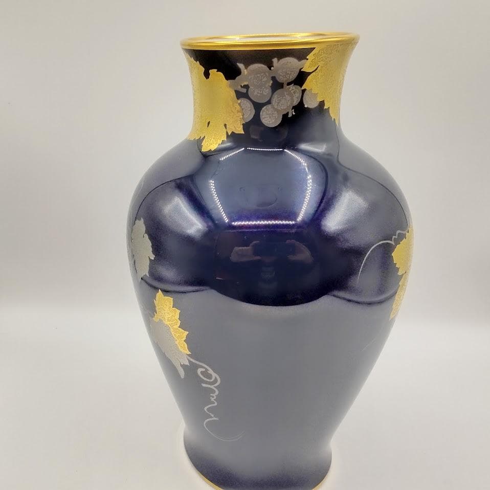 ★箱付★ OKURA 大倉陶園 花瓶 金蝕ぶどう 28cm 花器 金彩 花入