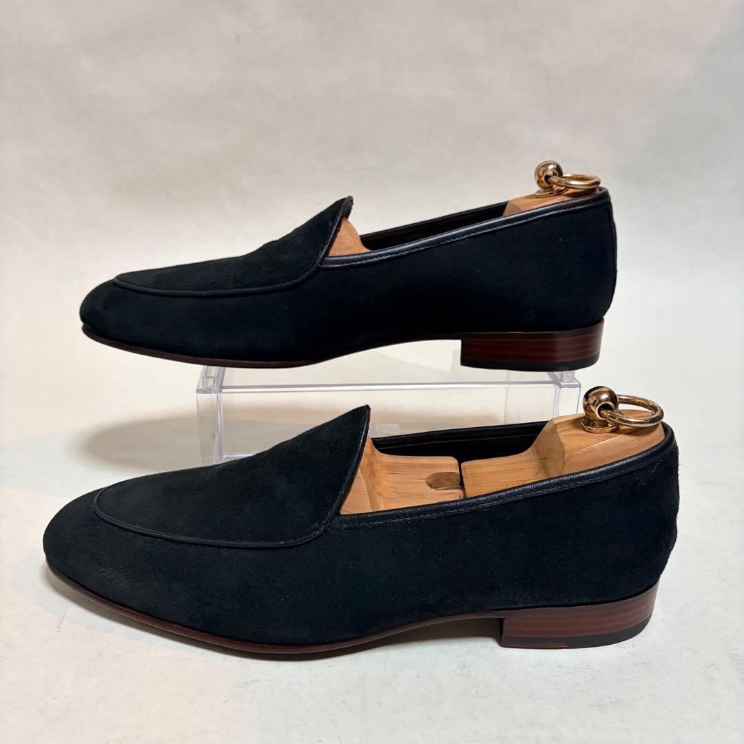 京都革靴老舗店EVANSオリジナル スエード スリッポン 黒 高級 ローファー