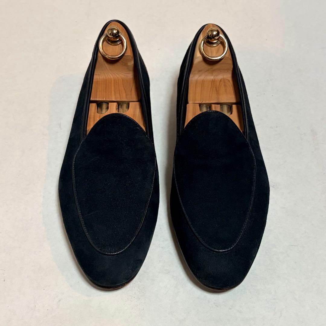 京都革靴老舗店EVANSオリジナル スエード スリッポン 黒 高級 ローファー