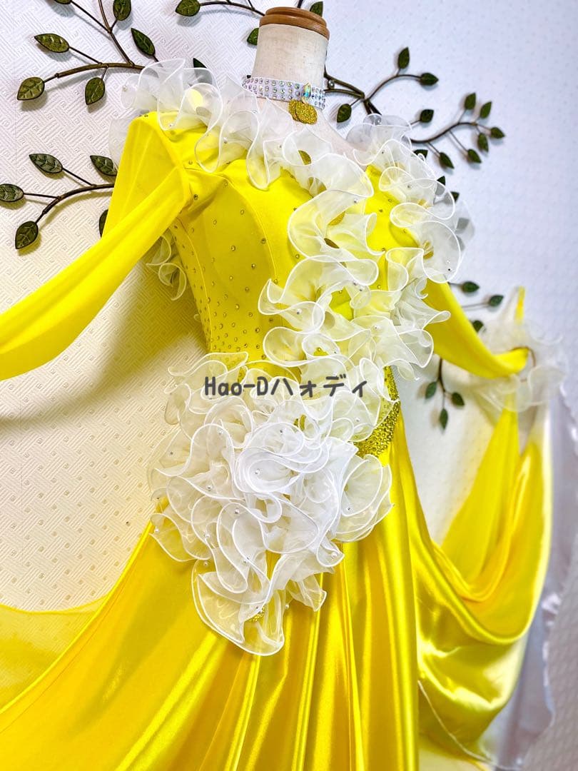 新品同様★ドレス★フリル★白黄グラデーション★社交ダンス