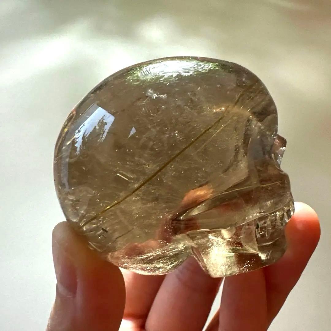 スモーキー　ルチル　スカル　146.8g ゴールデンルチル　金運