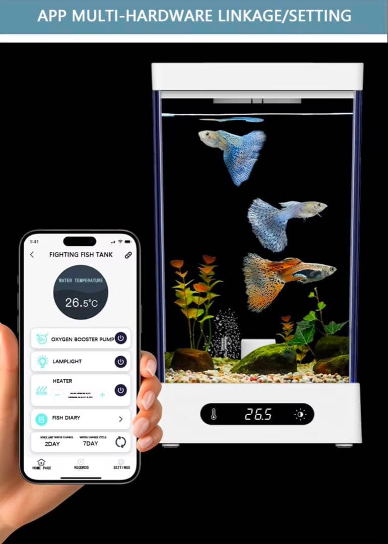 ★特価 小型観賞魚コンパクト水槽 水温調整可能 ライト付き ベタ 金魚 熱帯魚★