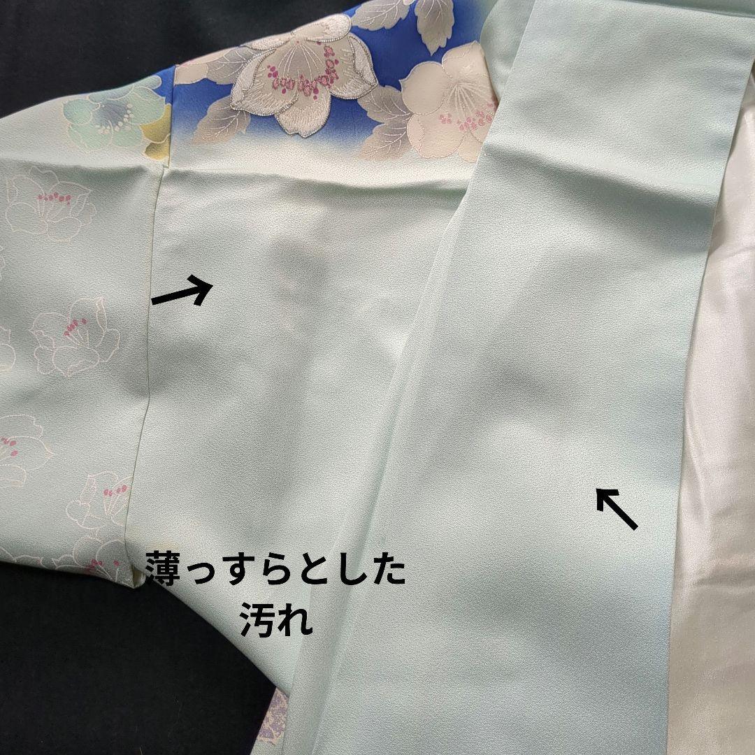 訪問着 仕立て替え品 水色×椿文様 袖しつけ付き｜難あり 撮影・リメイク向け）