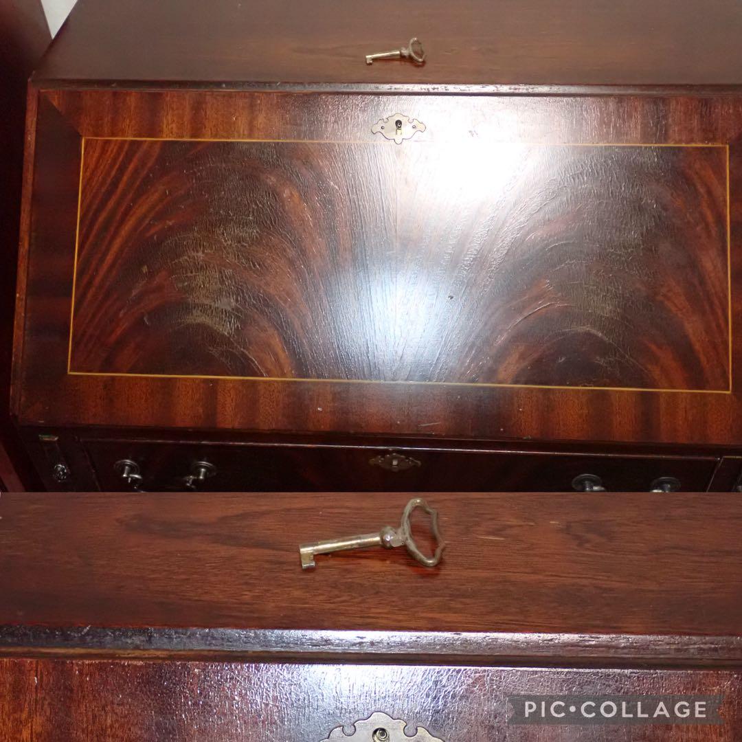 英国 1950年 ライティングビューロー マホガニー 鍵付き アンティークデスク