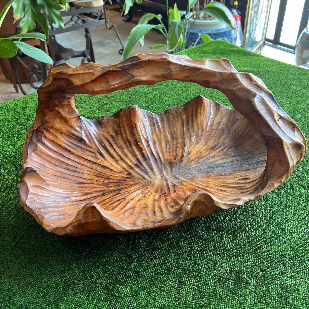 ヴィンテージ木製　バスケット　天然木　木彫り　木籠　オブジェ　インテリア