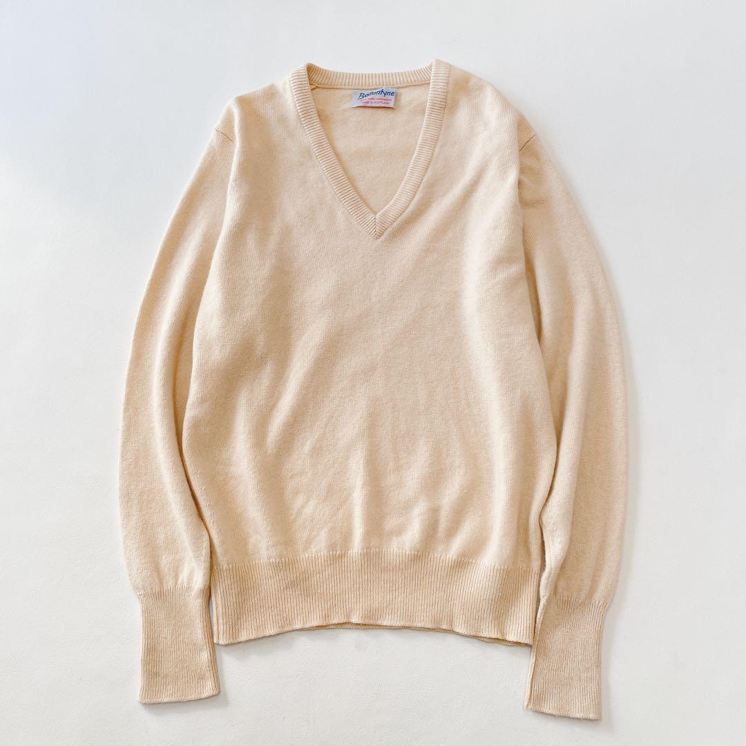 美品 希少 80's カシミヤ100% アイボリー VネックBallantyne