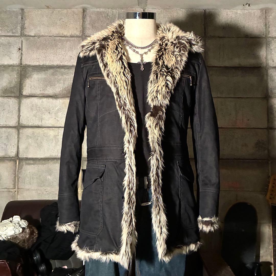 平成　お兄系　ダークコア　グランジ　opium ファー付きコート　ギャル男