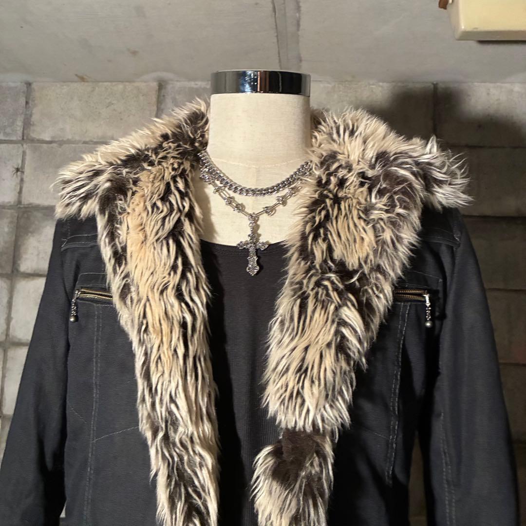 平成　お兄系　ダークコア　グランジ　opium ファー付きコート　ギャル男