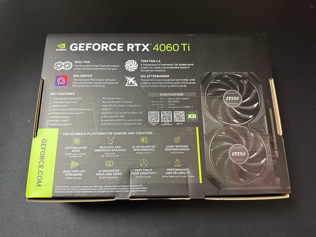 【美品・24時間以内発送】MSI GeForce RTX 4060 Ti 8GB