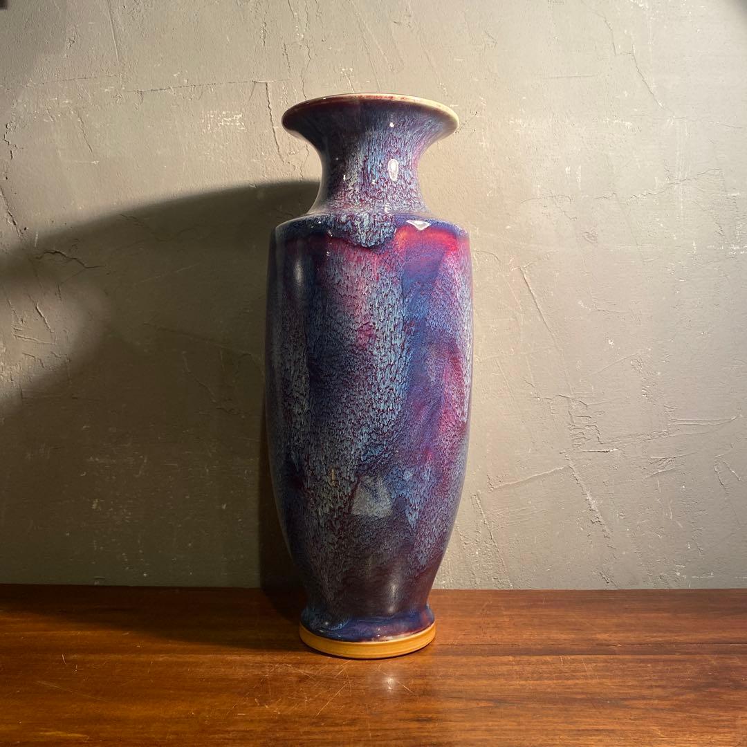 中国 釣窯 辰砂釉 飾り壺 オブジェ 美術品 骨董品 インテリア 花瓶