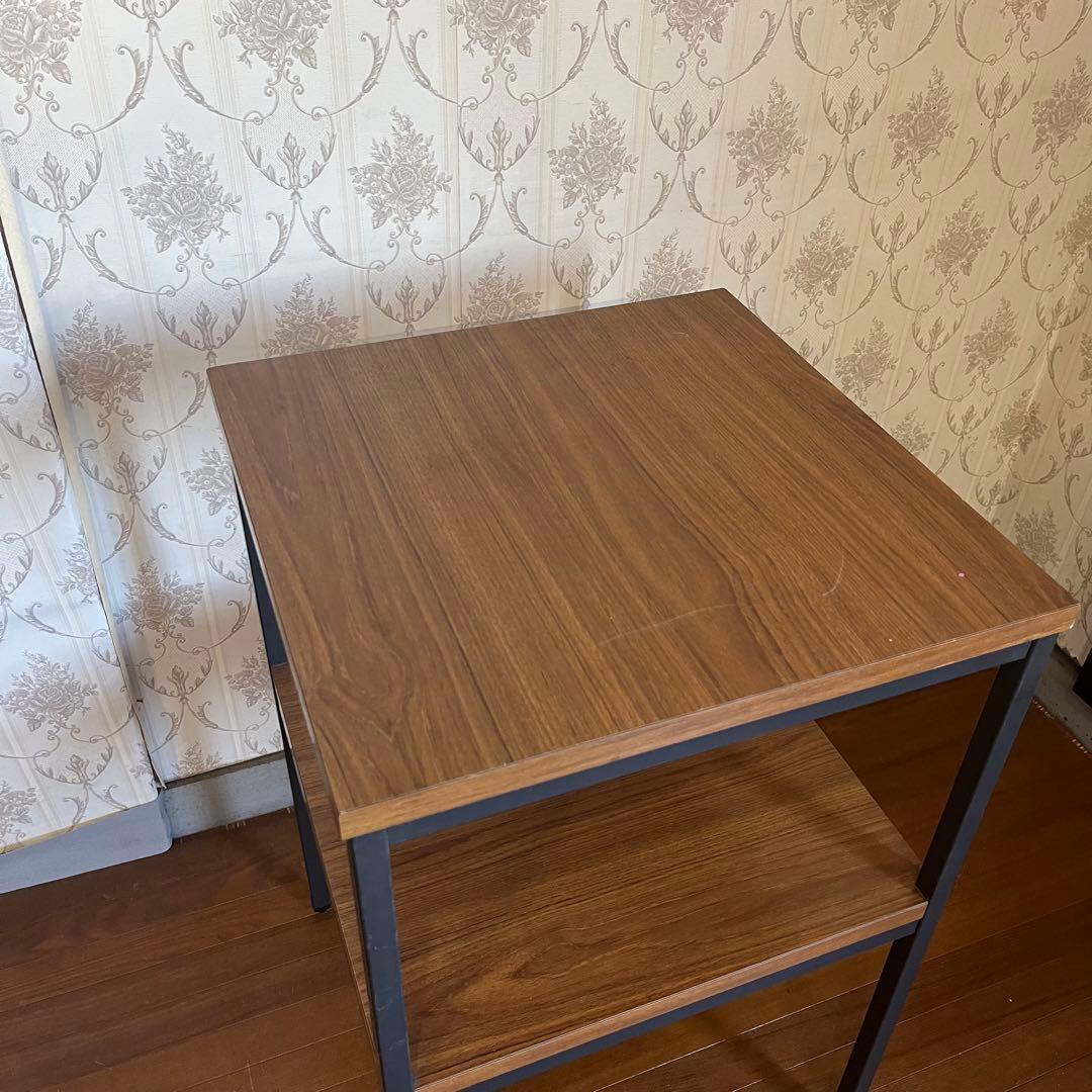 【中古品】アイアンフレーム 木目調天板 電話台 コンソールテーブル 棚 古道具