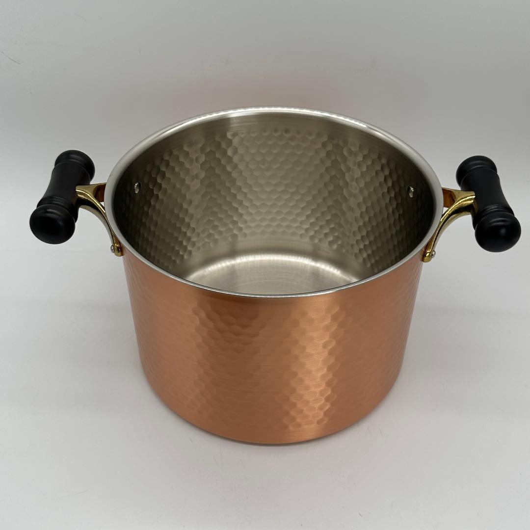 純銅 両手鍋 深型 24cm 蓋付き 鎚目 銅鍋 大容量 煮込み スープ 燕三条