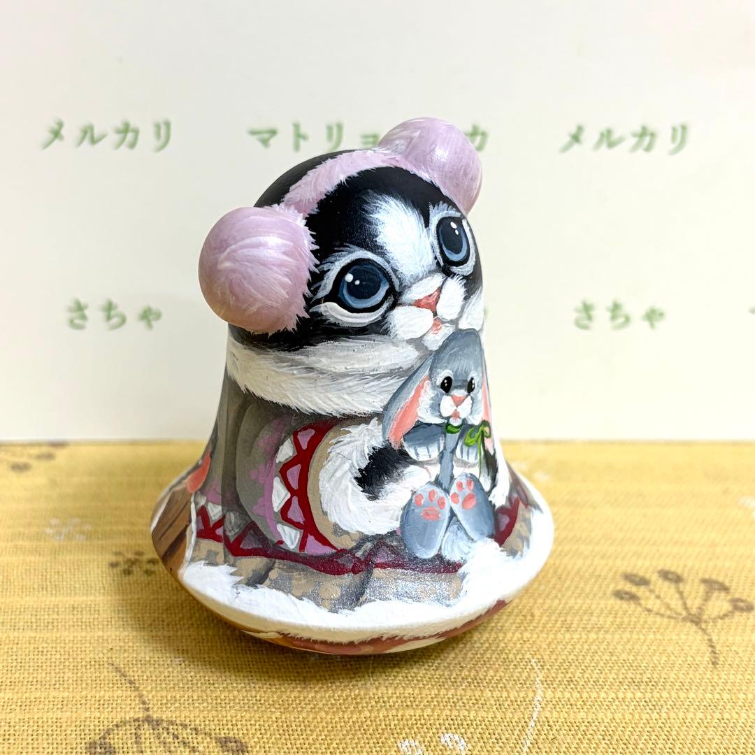 マトリョーシカ　猫　おきあがりこぼし　ロシア　ニコラエヴァ　手描き