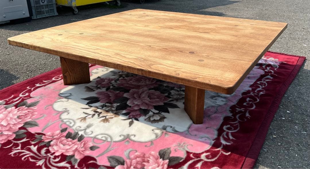 【アンティーク】木製 無垢 1枚板 座卓 ローテーブル センターテーブル 正方形